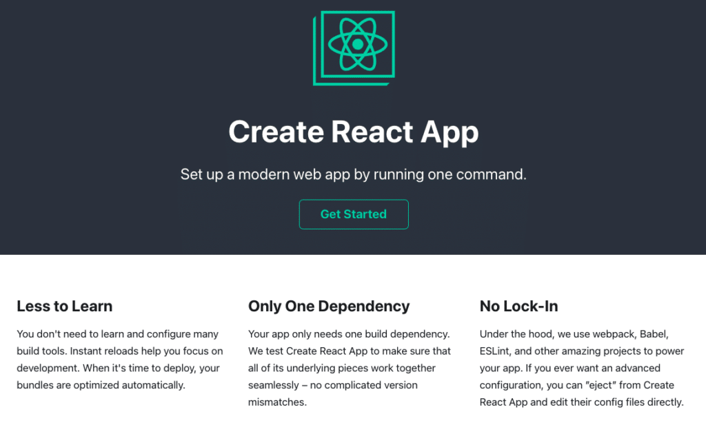 The promise of Create React App: to get devs up and running quickly