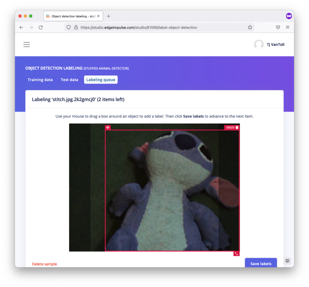 UI labeling Stitch doll for machine learning purposes