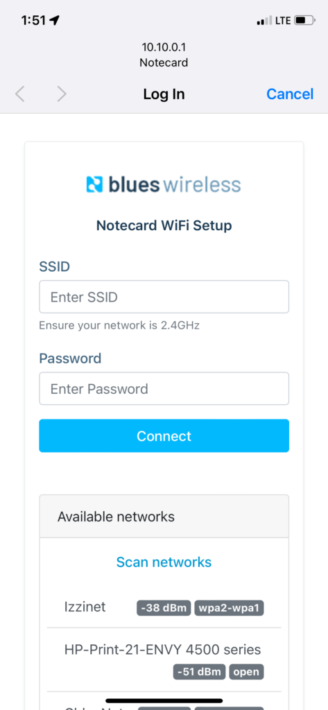 wi-fi notecard setup