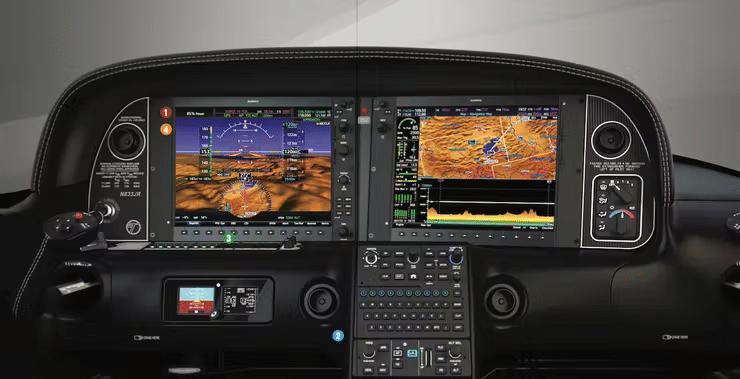 cockpit view of instruments in a video game airplane